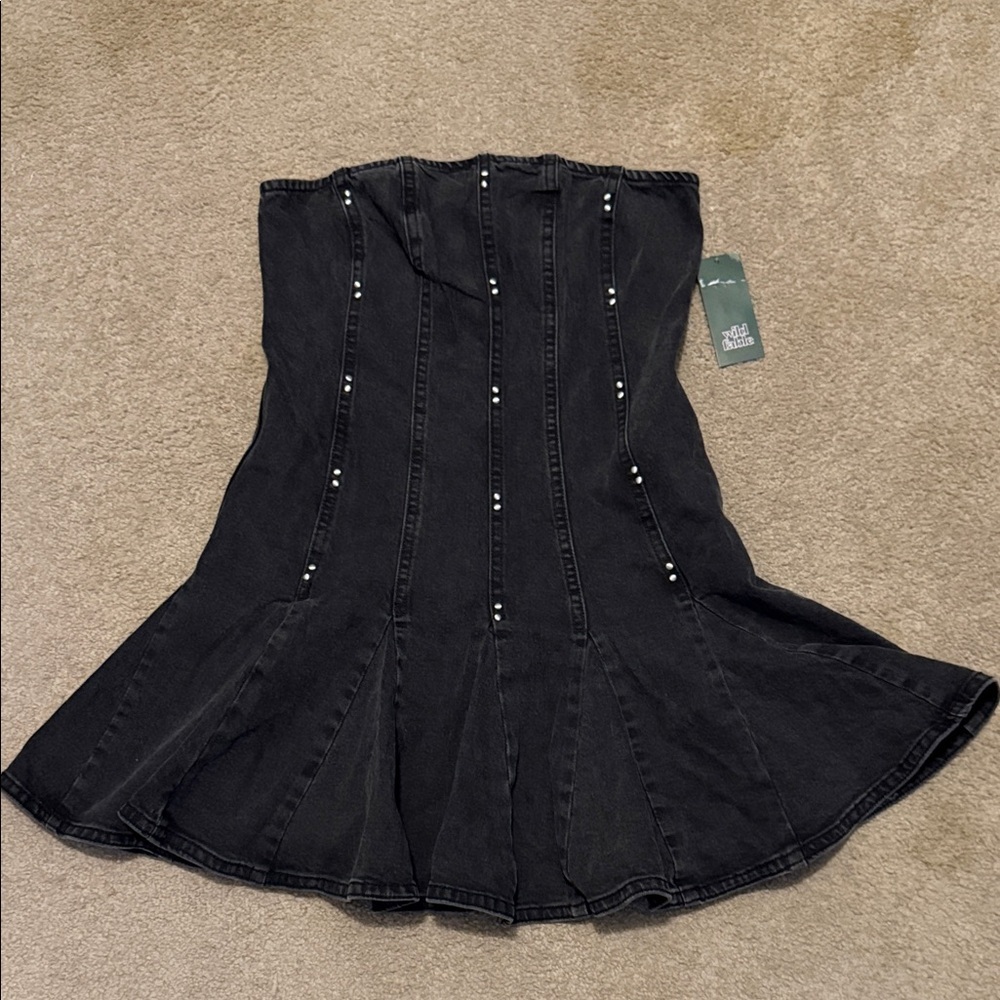 wild fable Black Strapless Fit-and-Flare Dress with Stud Detail